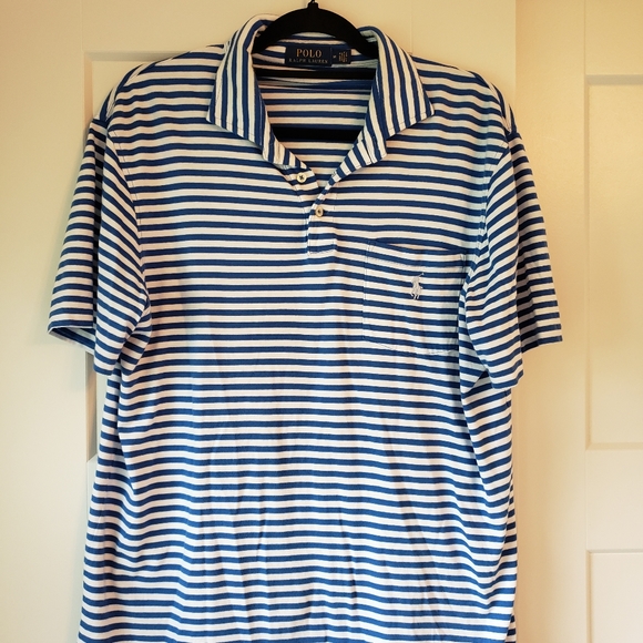Polo Ralph Lauren Polo Blue White Striped Mens Medium - Picture 1 of 3